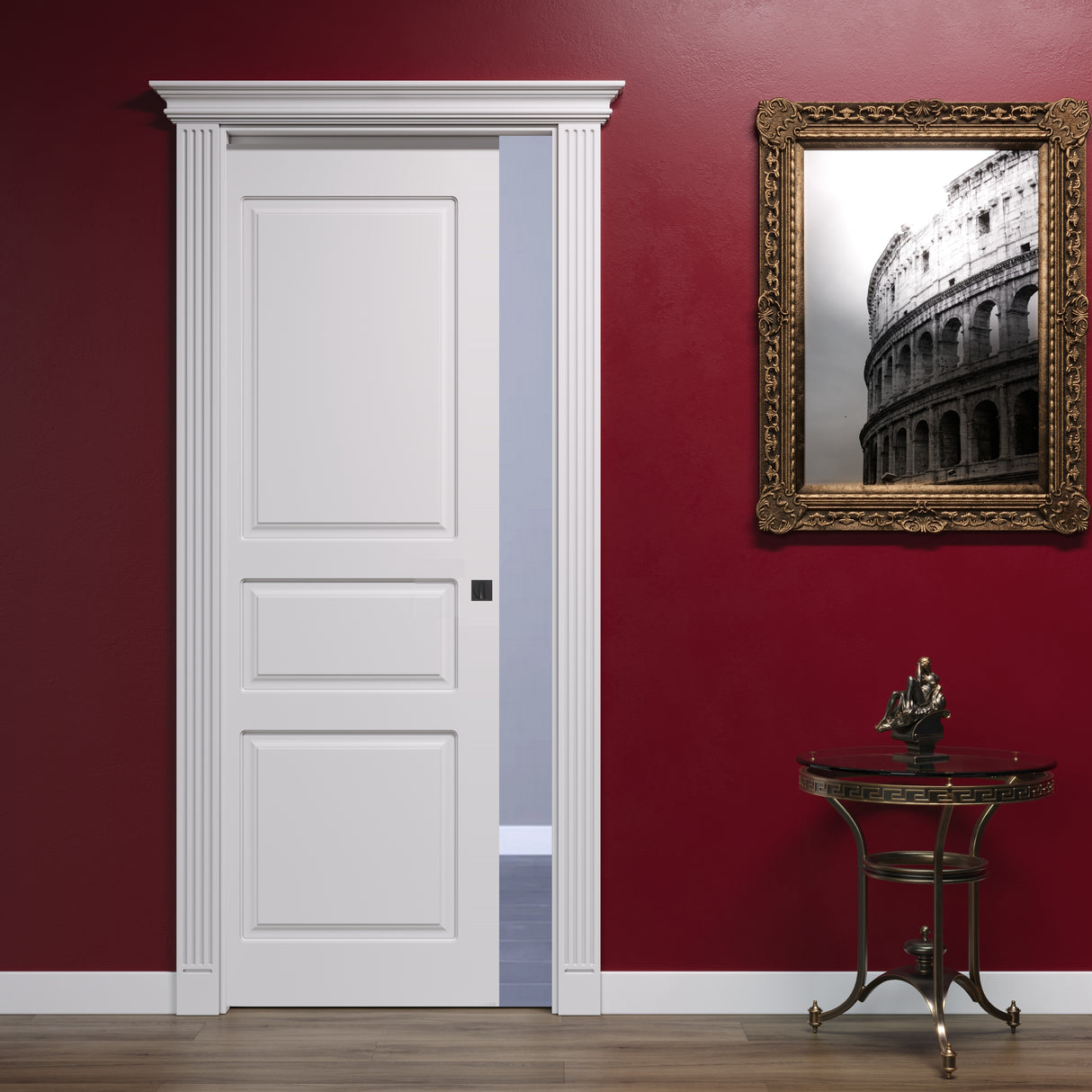 Porta Scorrevole a Scomparsa Classica Pantografata 2+1 Bugne con Capitello Impero