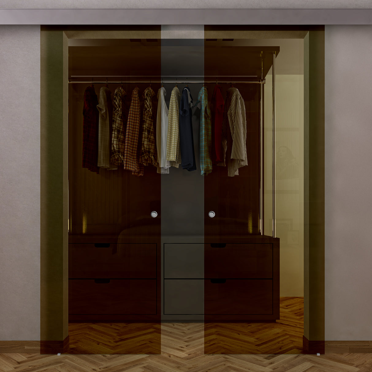 Doppia anta con binario compact e vetro bronzo