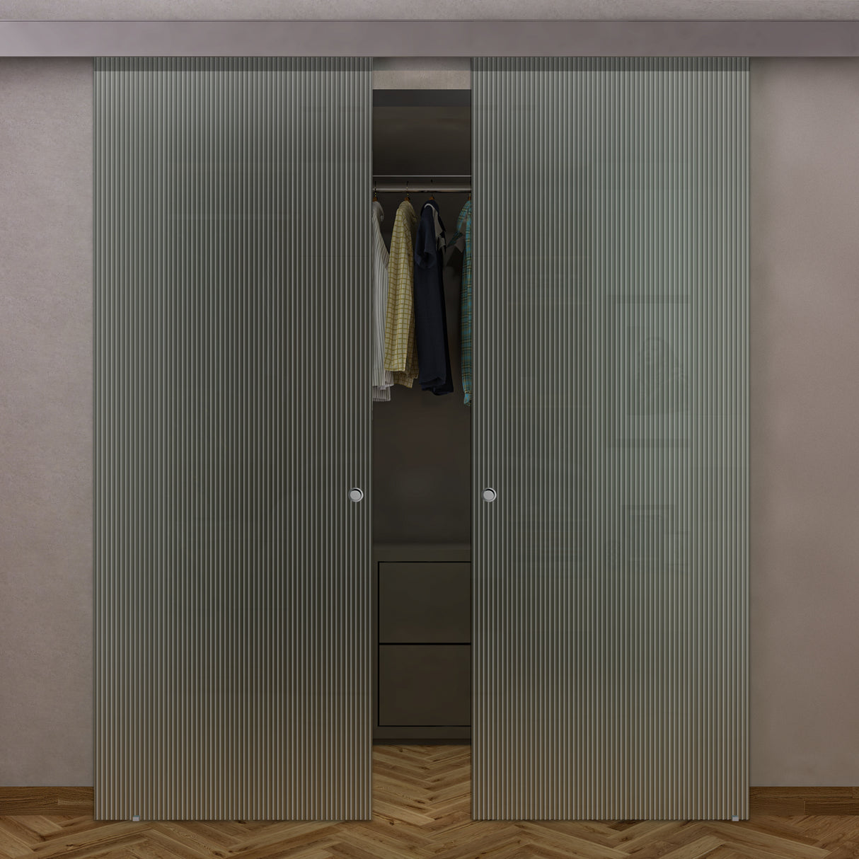 Doppia anta con binario compact e vetro plisse