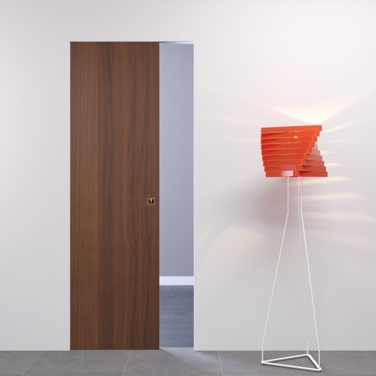 Porta scorrevole laminato noce nazionale con maniglietta quadra