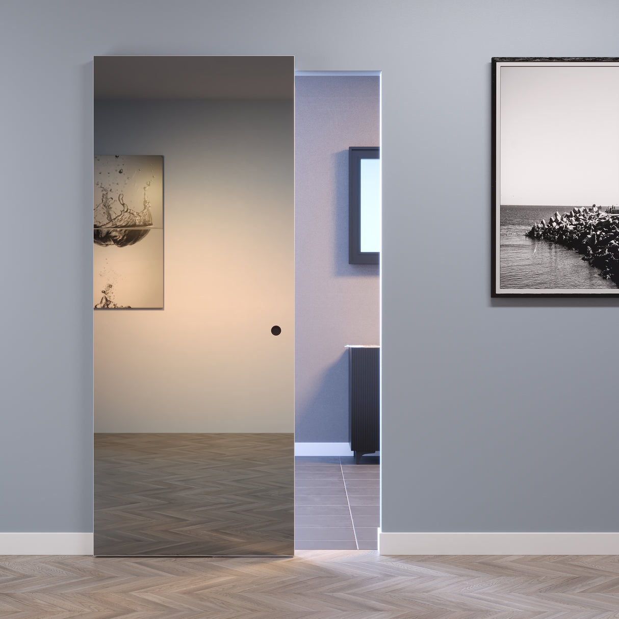 porta a specchio scorrevole con binario nascosto