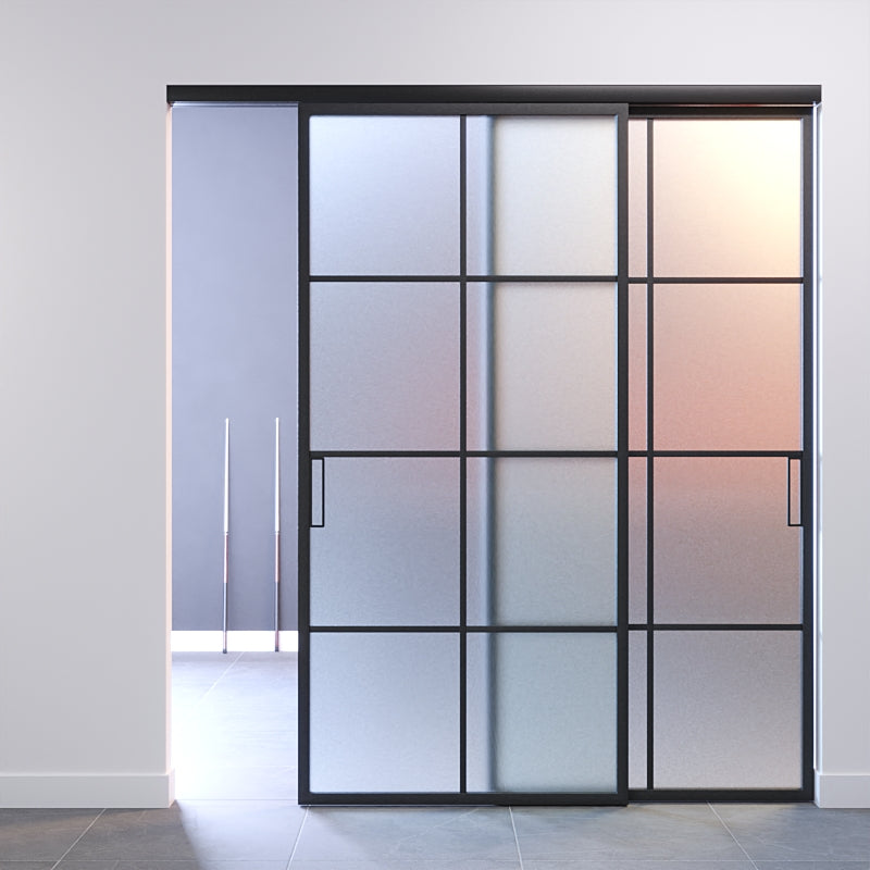 porta a vetro a due ante satinato con riquadri