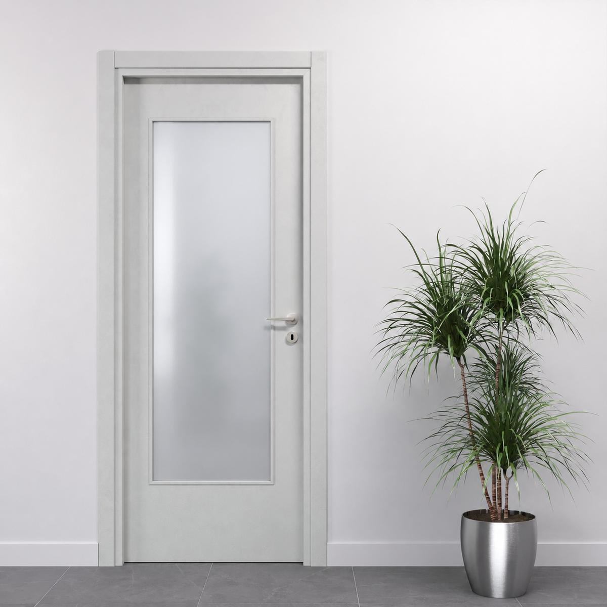 Porta in Effetto Cemento con Vetro Satinato
