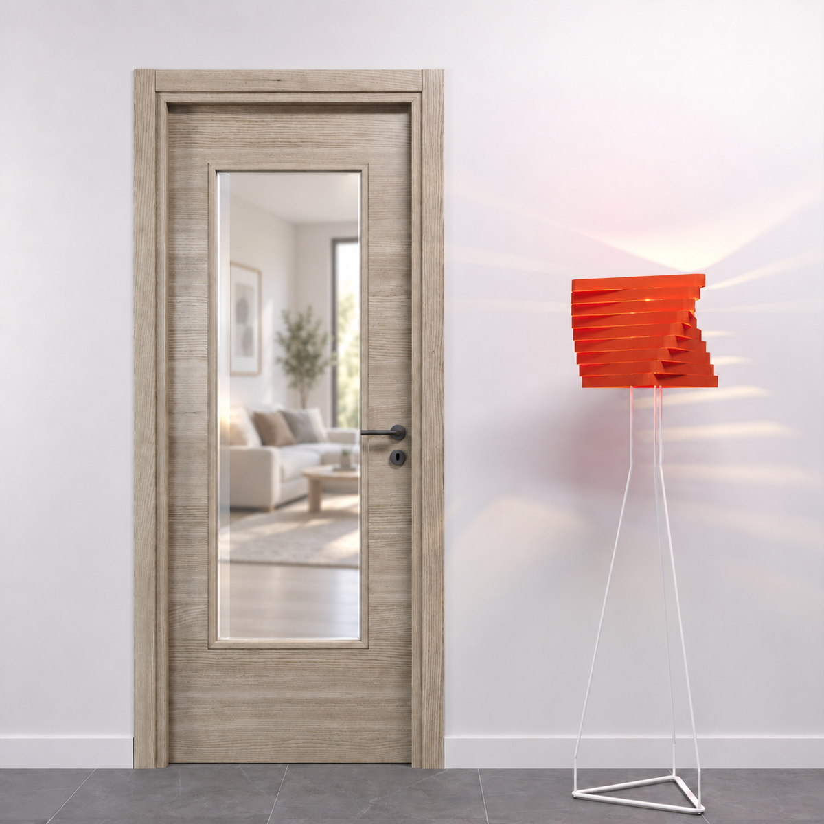 Porta in Rovere Orizzontale con Vetro Trasparente