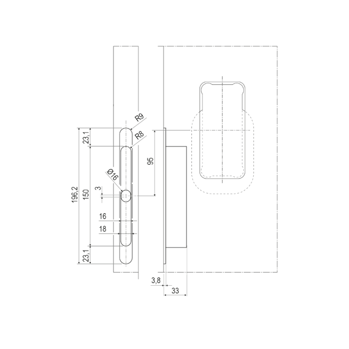 Maniglia invisibile Ghost Bonaiti di Passaggio con Contropiastra per Profilo in Alluminio