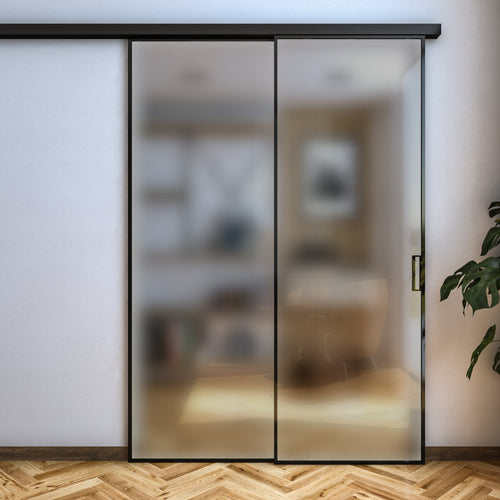 Cloison de séparation système d'entraînement en verre dépoli 2 vantaux profilés