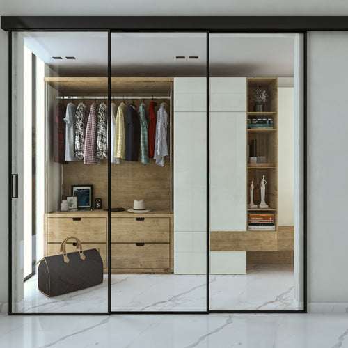 Partition Wall Transparent Glass Drag System 3 Profiled Doors