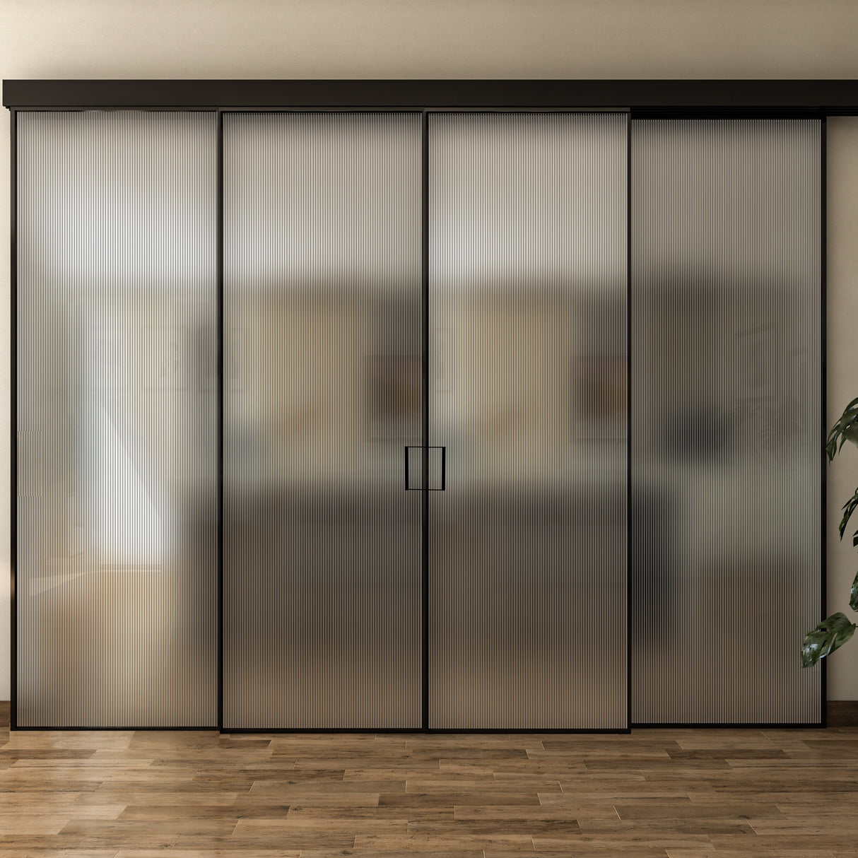 Pareti Divisorie 4 Ante Vetro Profilata con Binario Compact 2 Fisse e 2 Scorrevoli Plissè