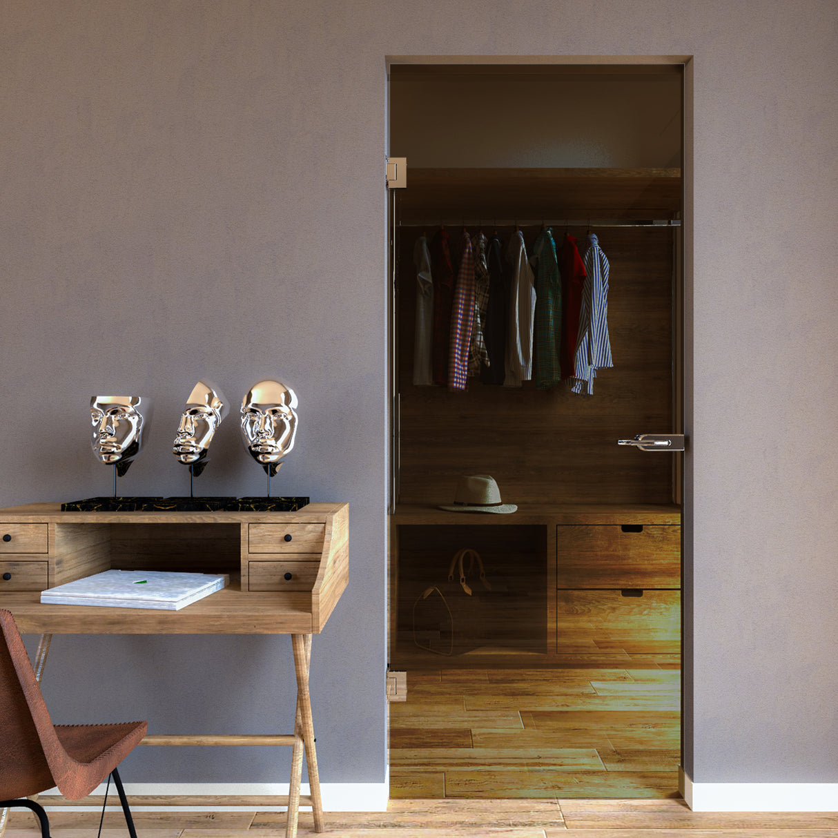 Porta Cerniere a Muro vetro colore Bronzo