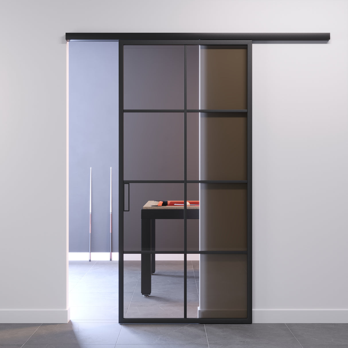 porta da 1 anta profilata vetro bronzato con riquadri