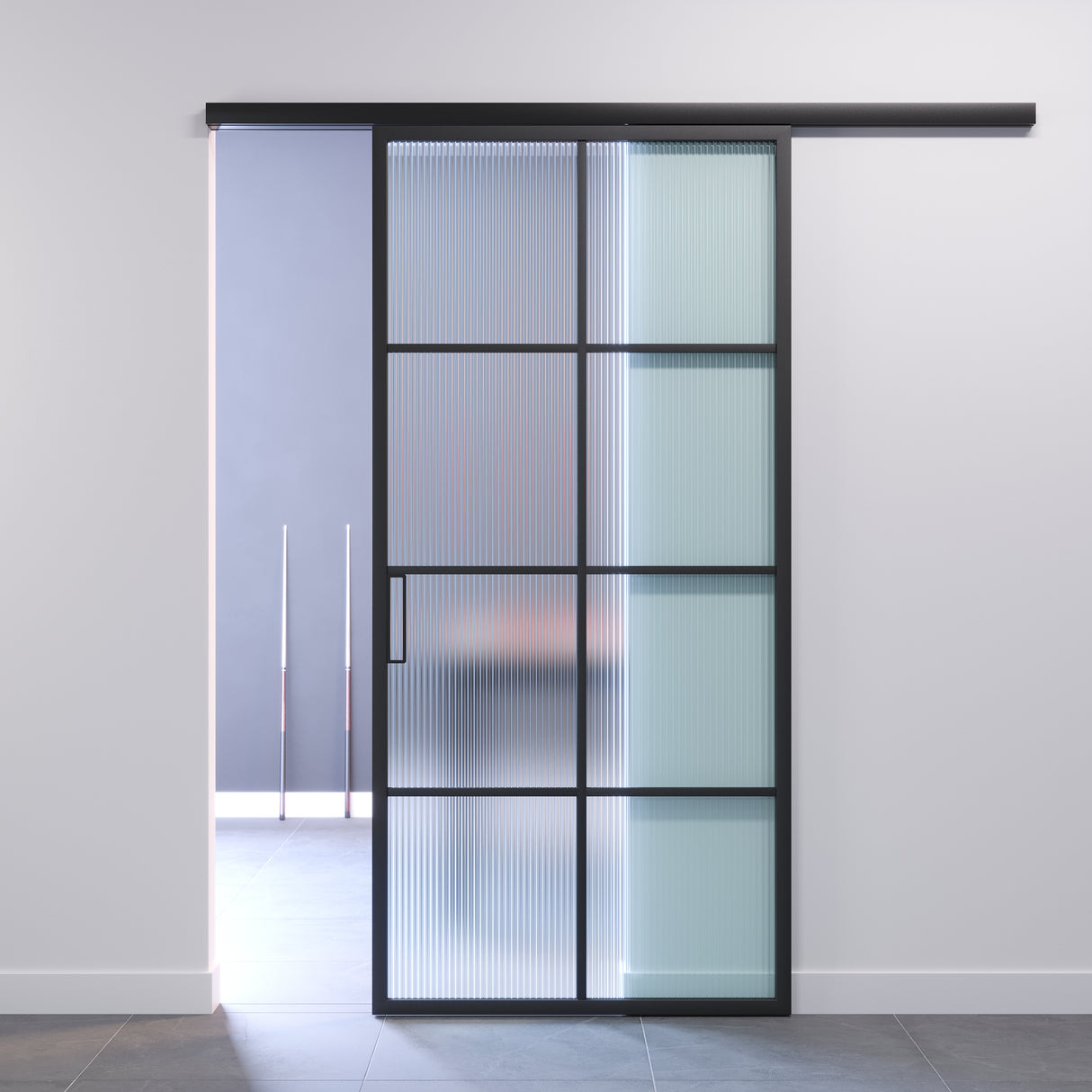 PORTA AD 1 ANTA IN VETRO PROFILATA CON VETRO PLISSE