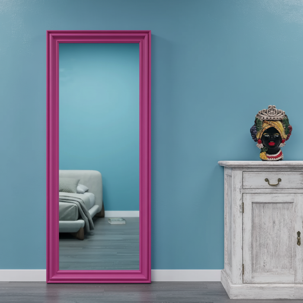 Porta Battente Laccata con Cornice Barocca e Specchio