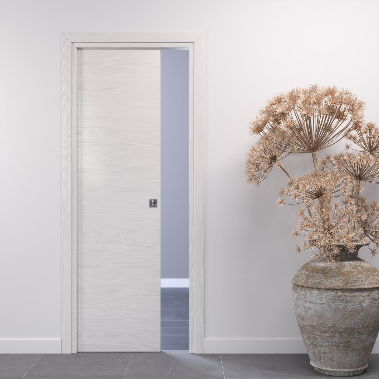 porta a scomparsa scorrevole laminato bianco matrix con maniglietta quadra