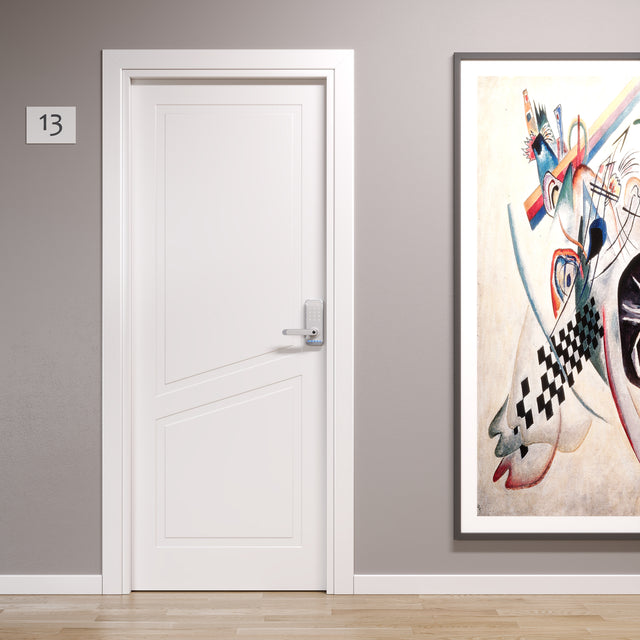 Porta santorini con 2 bugne diagonale Rei con maniglia elettronica