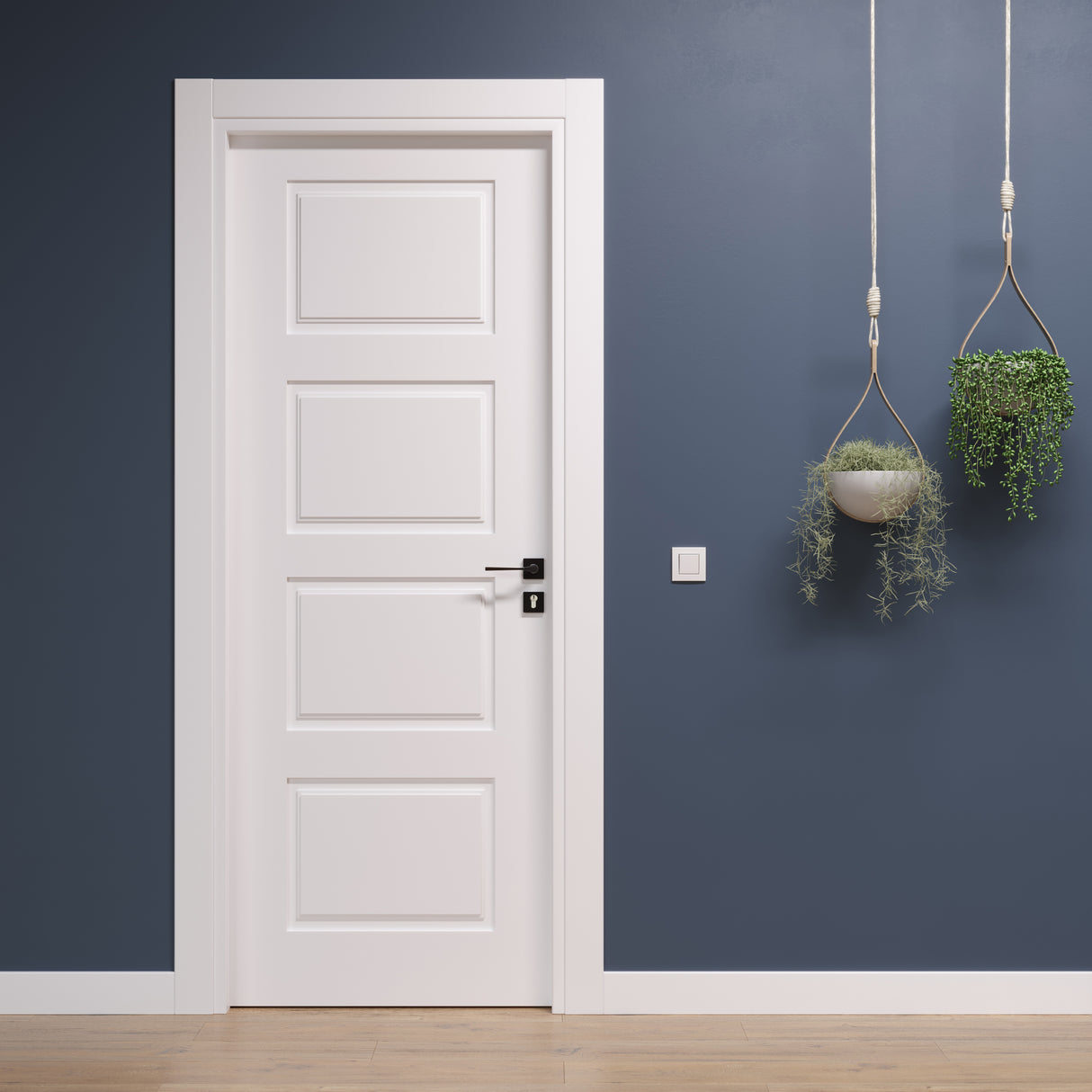 porta battente laccata bianca con maniglia nera