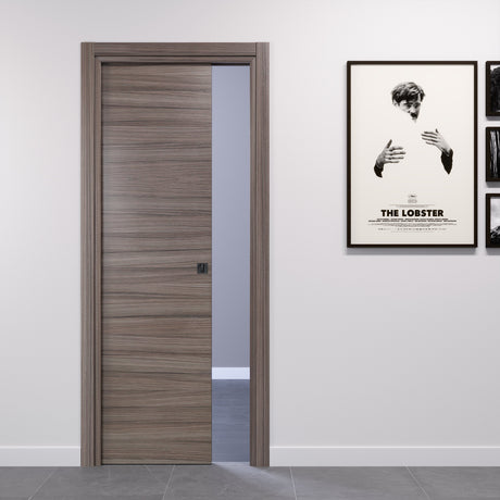 porta scorrevole laminato palissandro tortora con nottolino quadrato colore nero