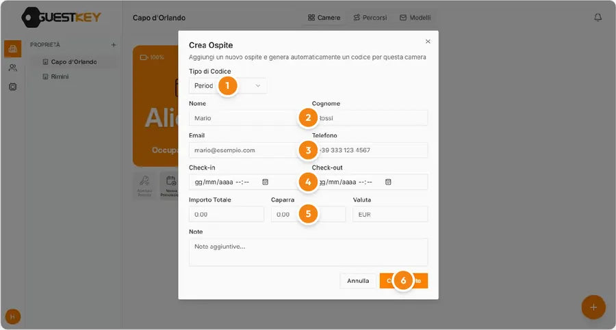 GuestKey-Software: Formular für neue Buchung