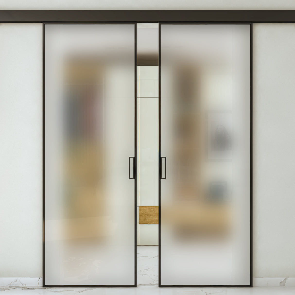 porta anta profilata 2 ante in vetro satinato