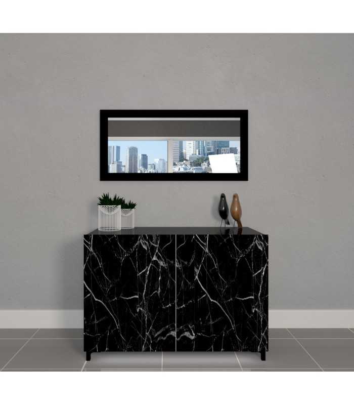Sideboard in marble effect lacquered wood with mirror