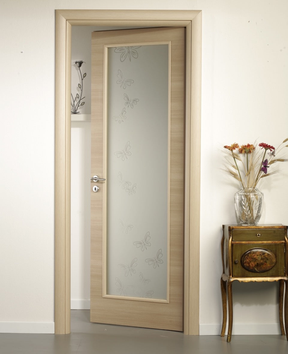 Porta con vano vetro decorato e vetrata artistica per interni