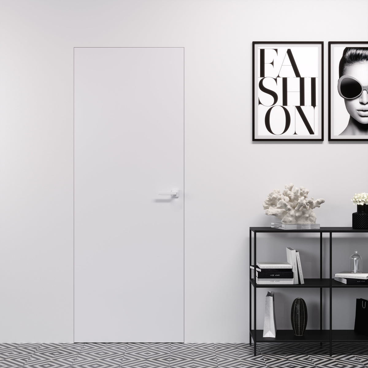 Porta filomuro invisibile bianca Easy Wall a filo parete