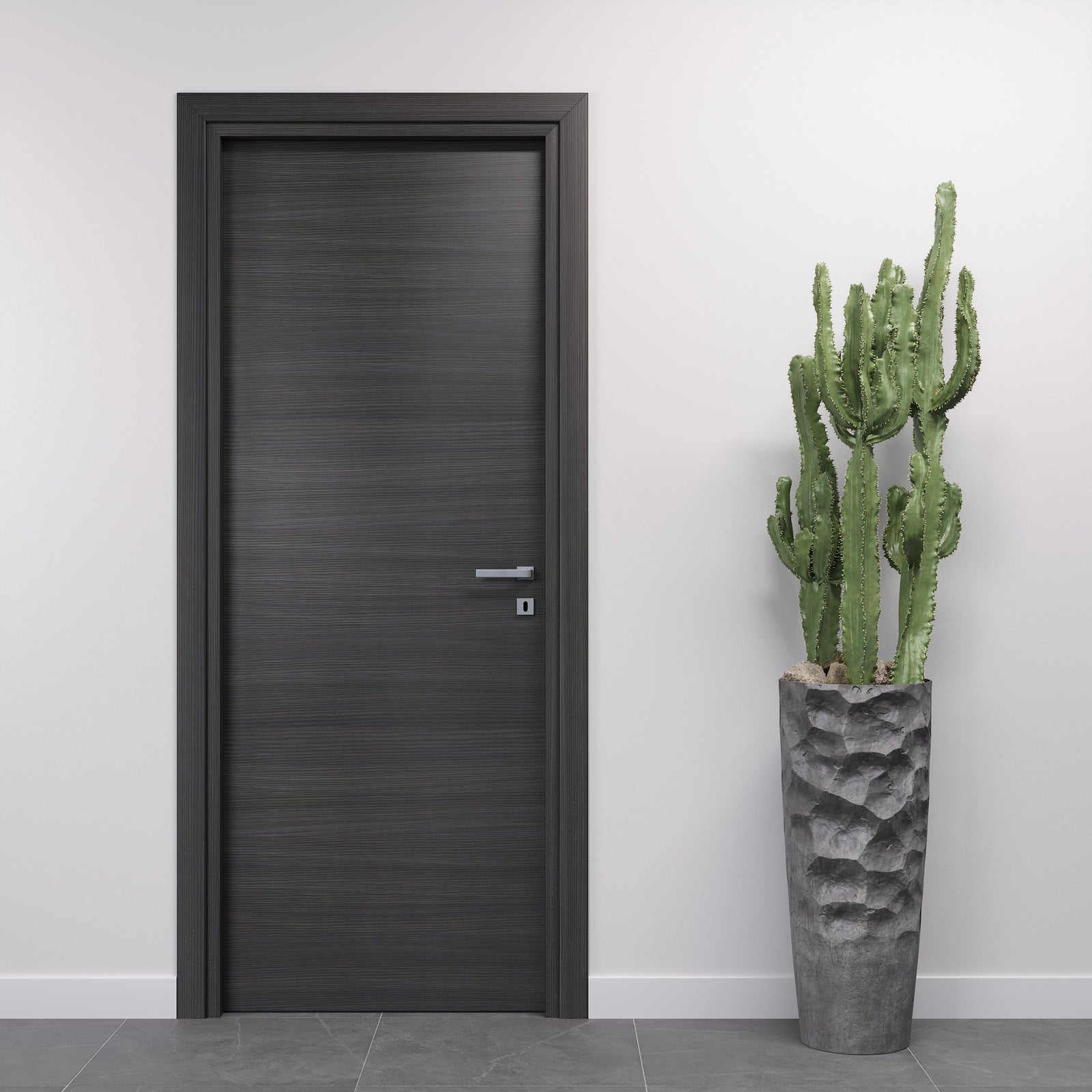 Colori del parquet abbinati a una porta interna in rovere grigio