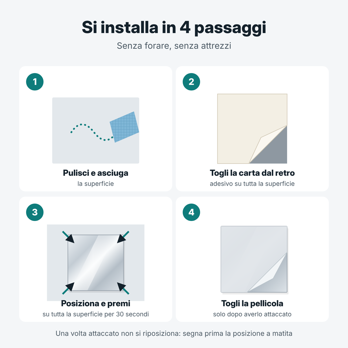 Installazione dello specchio adesivo in 4 passaggi senza forare