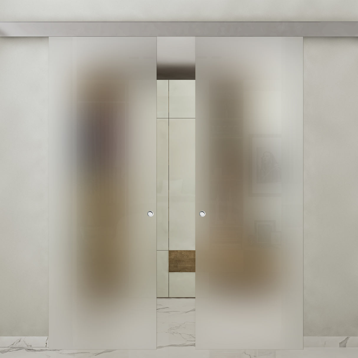 Doppia Anta in Vetro Satinato Esterno Muro con Binario Compact