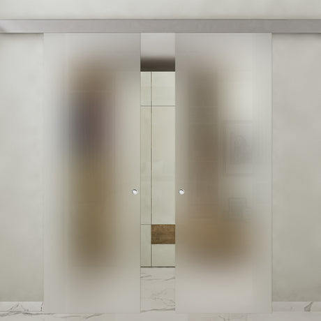 Doppia Anta in Vetro Satinato Esterno Muro con Binario Compact