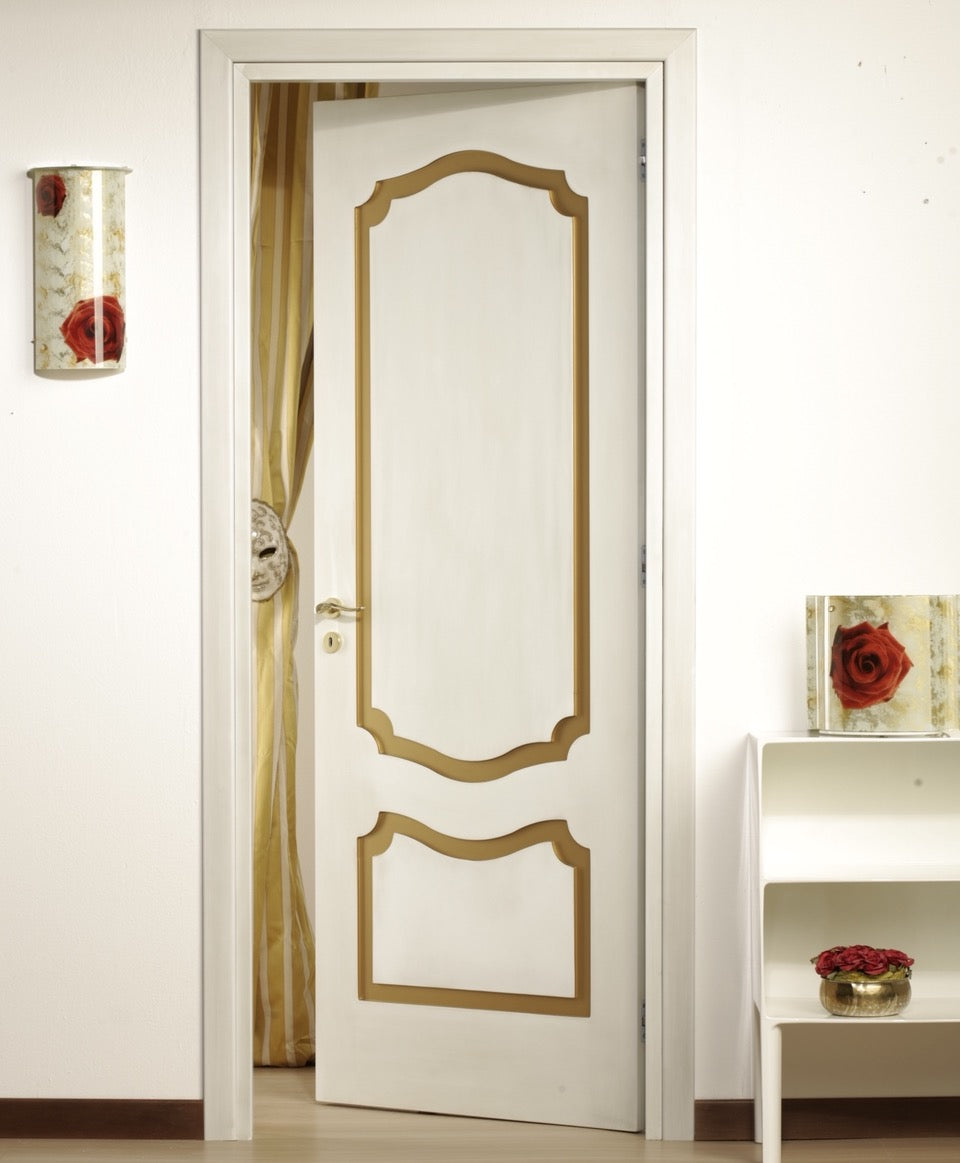 Wooden Hinged Door with Lacquered Gold Thread Finish