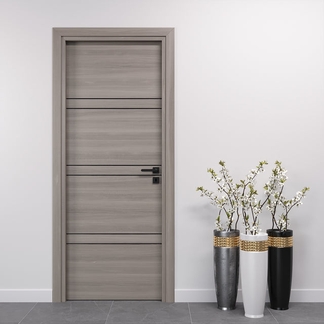 Porta Battente Laminato Olmo Grigio Inserti Neri
