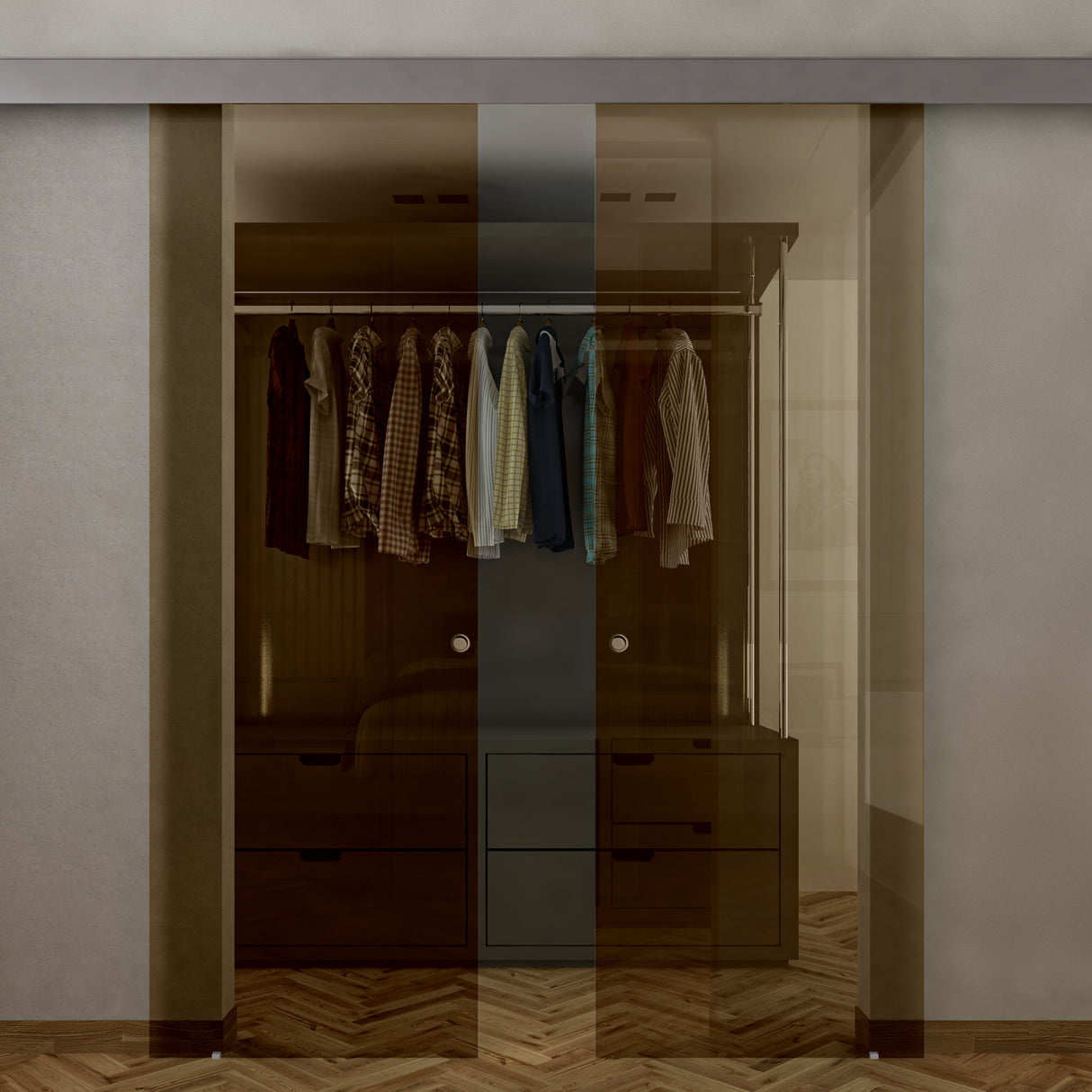 Doppia Anta in Vetro Bronzo Esterno Muro con Binario Compact