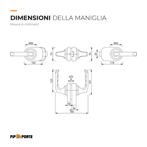 Dimensioni della maniglia con serratura per porta in vetro, misure in millimetri