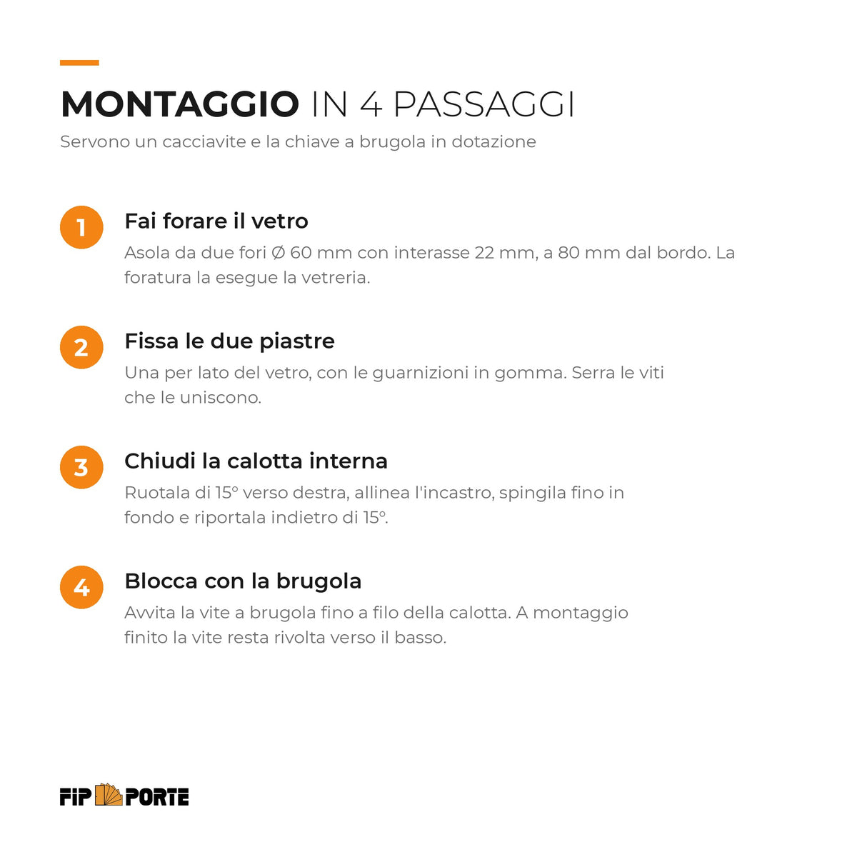 Montaggio della maniglia con serratura per porta in vetro in quattro passaggi