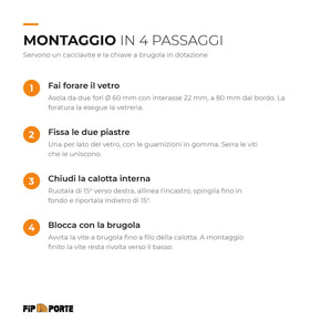 Montaggio della maniglia con serratura per porta in vetro in quattro passaggi
