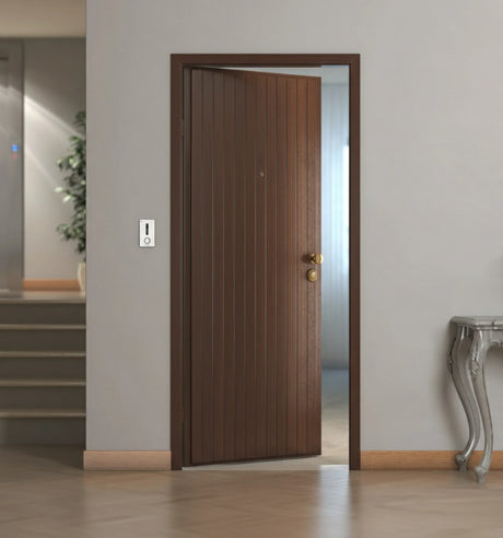 Armoured Door in Slatted Tanganyika Walnut Soundproof Class 3 (CE Certified)