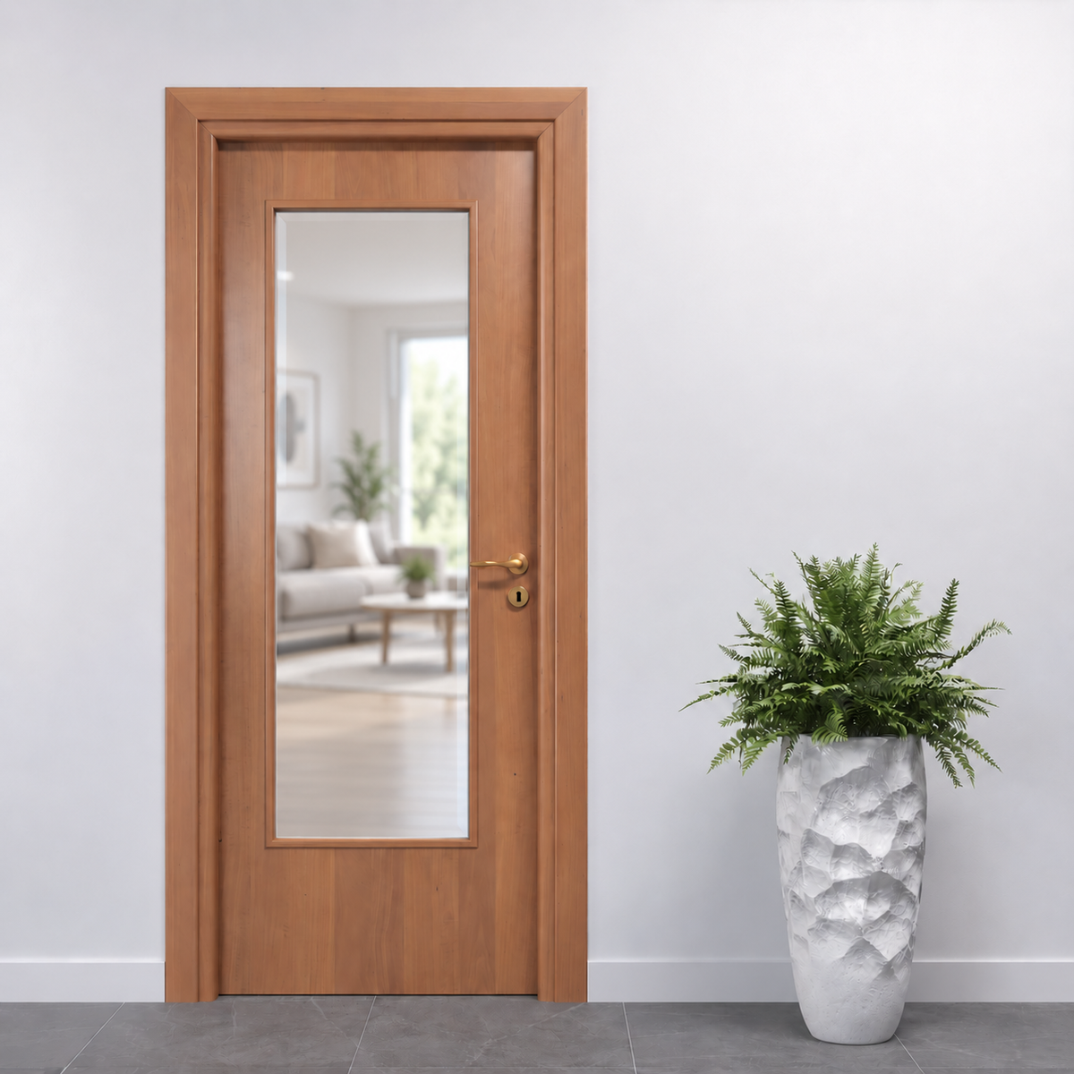 Porta in Noce Tanganica Naturale con Vetro Trasparente