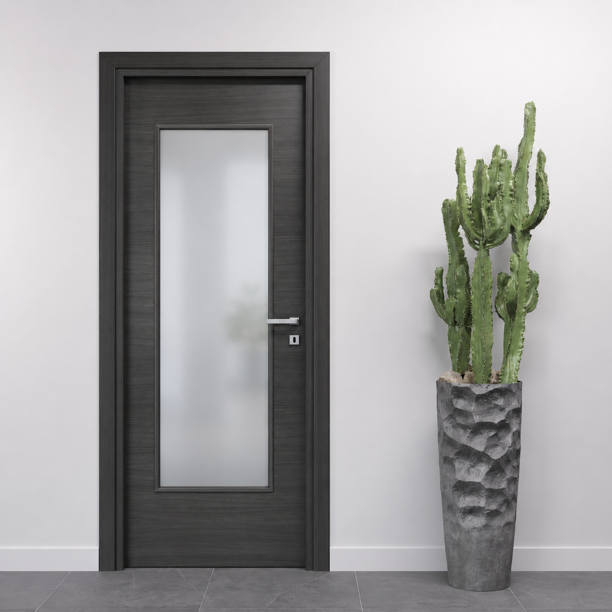 Porta in Rovere Grigio con Vetro Satinato