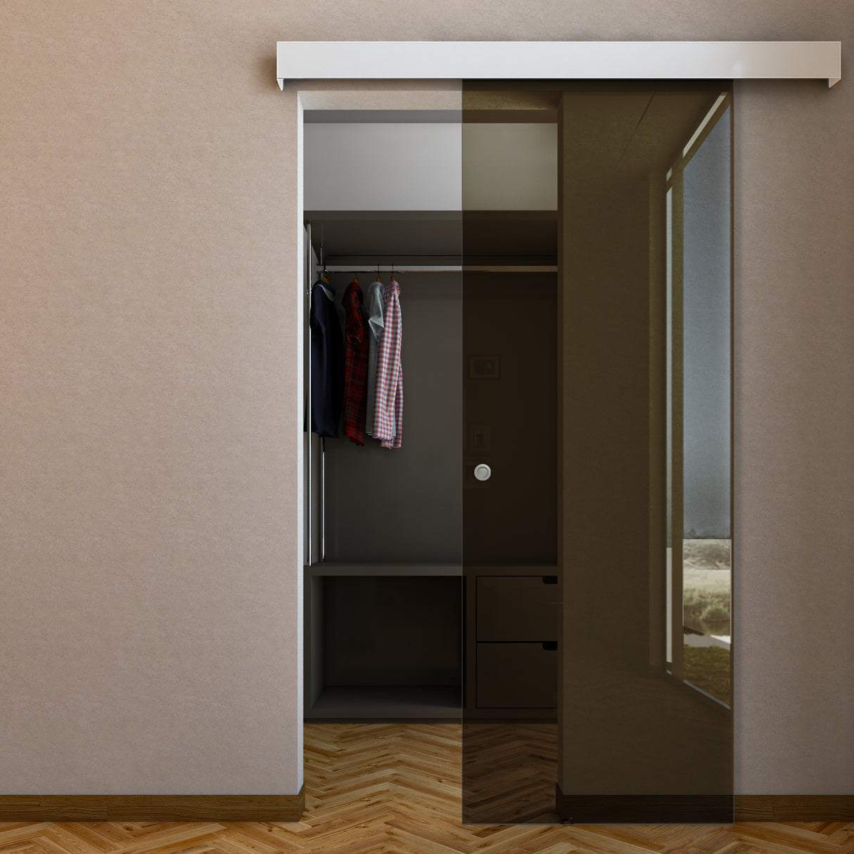 Porta Scorrevole in Vetro Esterno Muro con Binario Compact Bianco