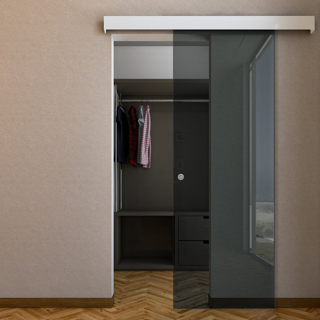 Porta Scorrevole in Vetro Esterno Muro con Binario Compact Bianco