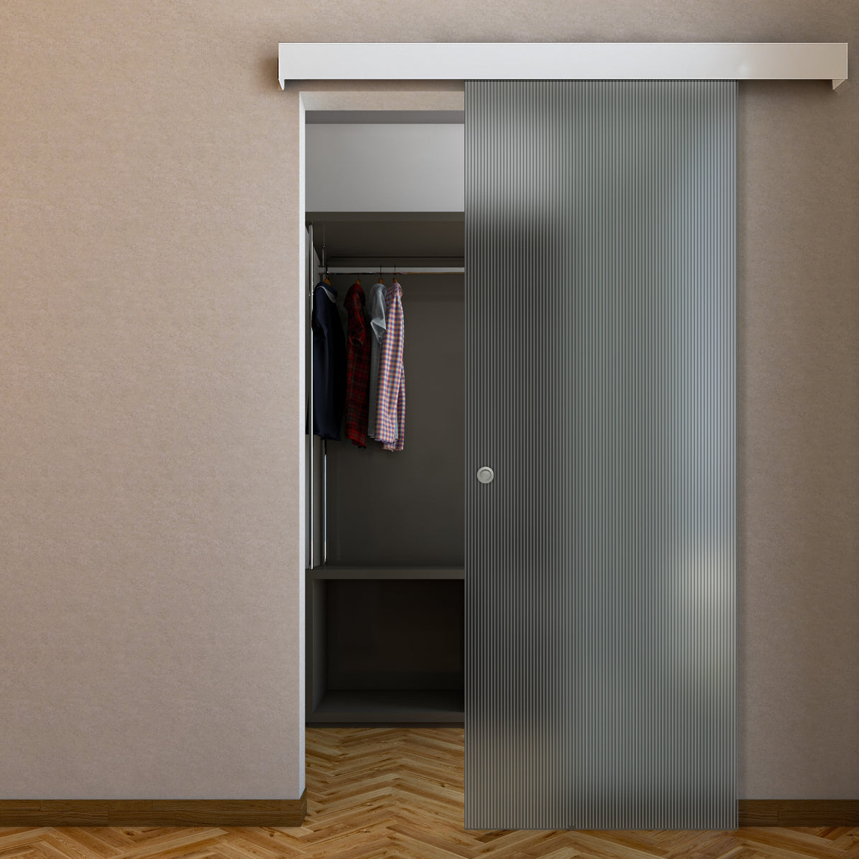 Porta Scorrevole in Vetro Esterno Muro con Binario Compact Bianco