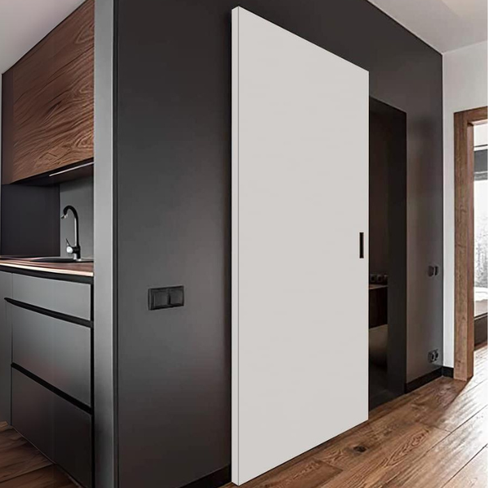 Binario Porta Scorrevole Invisibile Magical per Porta Scorrevole Esterno Muro in Legno Larga da 80 cm a 120 cm, Kit con Meccanismo, Accessori e Guida