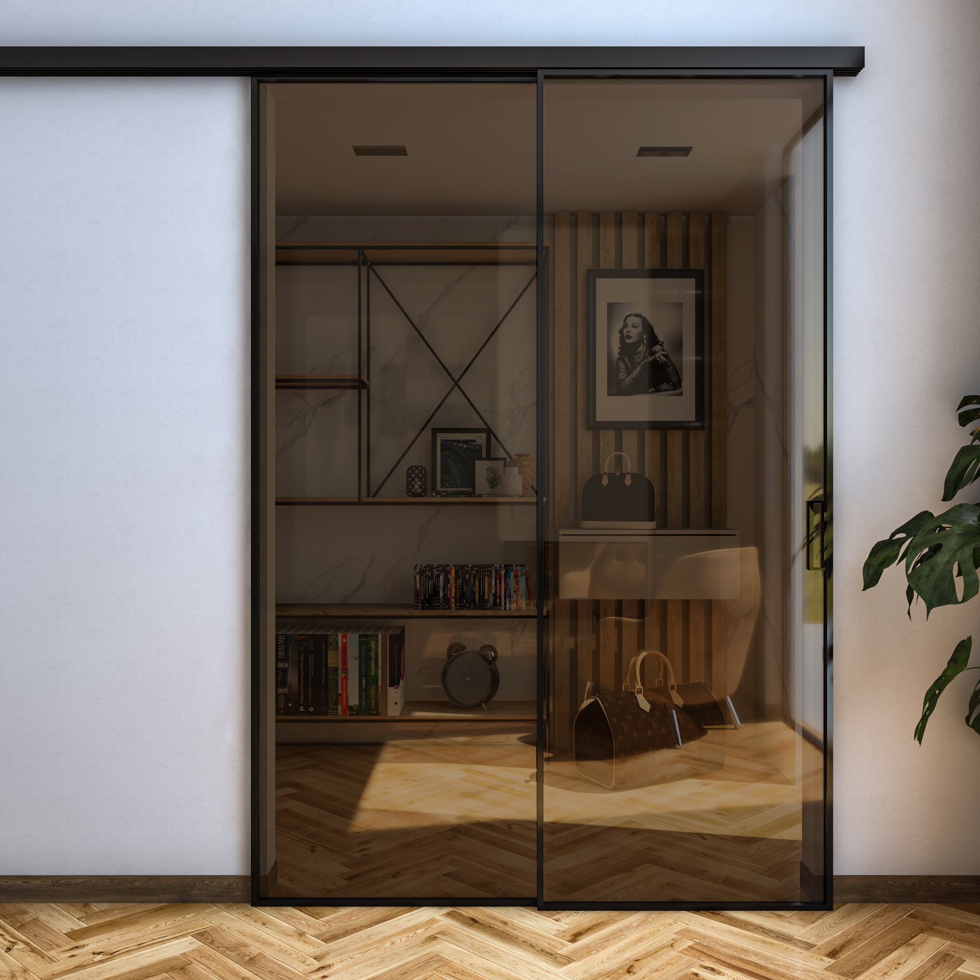 a.depeche/アデペシュ ESDER glass partition Glass Partition Wall with Black Aluminum Frame with 2 Doors – FIP