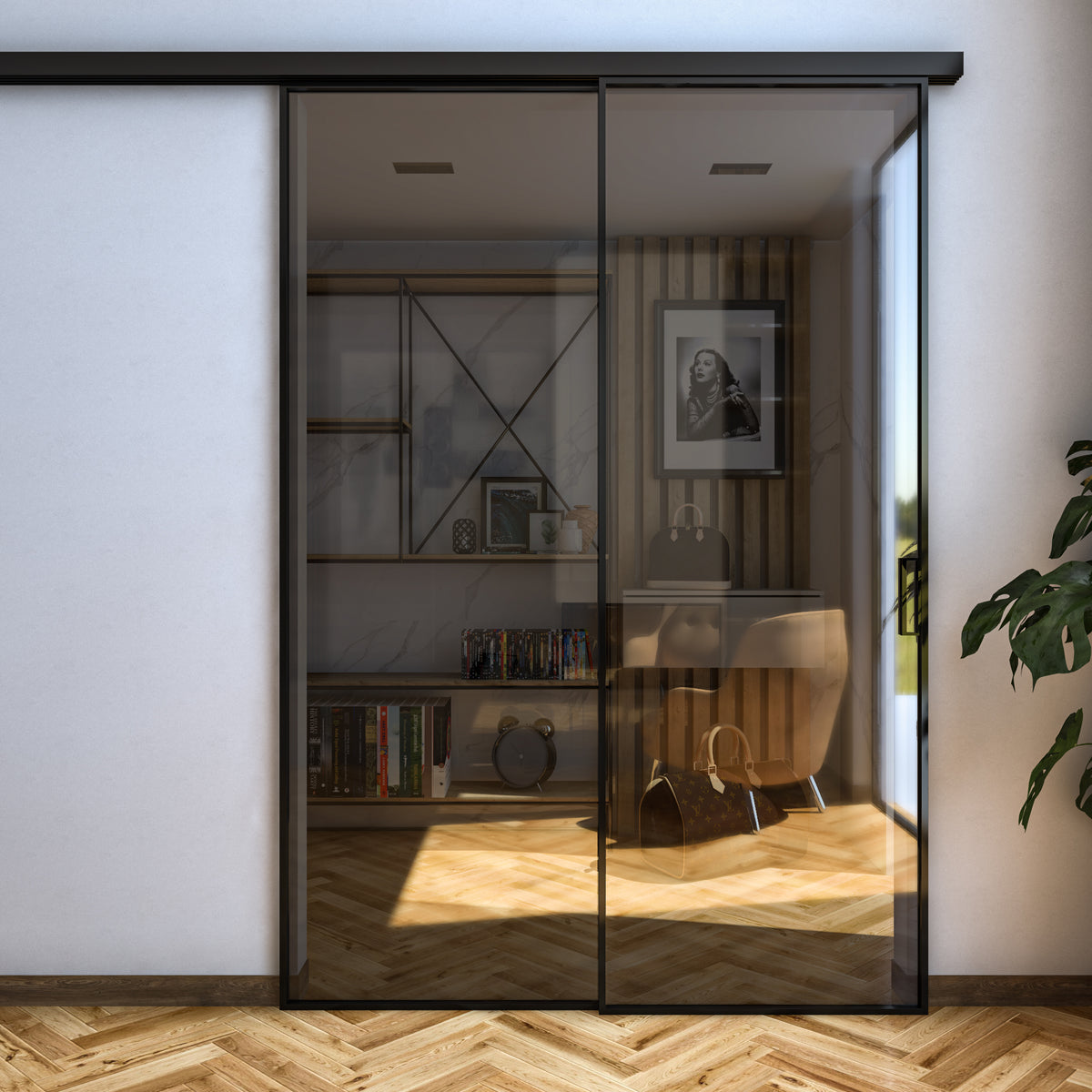 Glass Partition Wall with Black Aluminum Frame with 2 Doors – FIP Porte