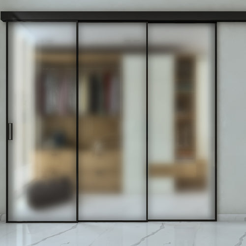 Partition Wall Pull-Along System in Satin Glass 3 Profiled Doors