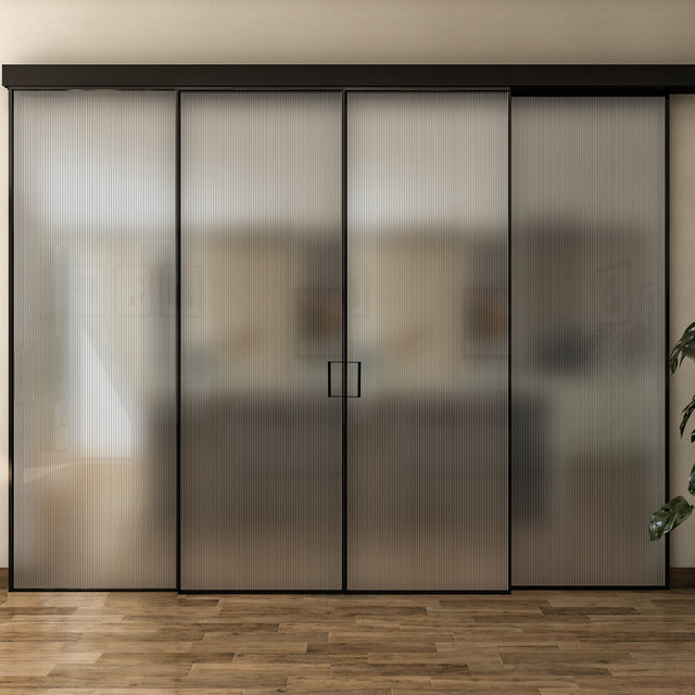 Pareti Divisorie 4 Ante Vetro Profilata con Binario Compact 2 Fisse e 2 Scorrevoli Plissè