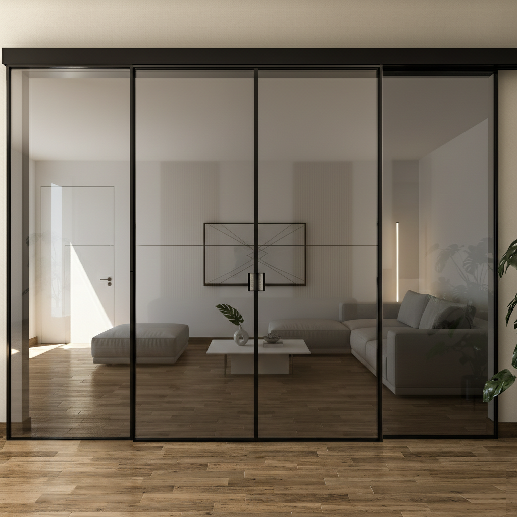 4-Panel Black Aluminum Frame Glass Partition Wall – FIP Porte
