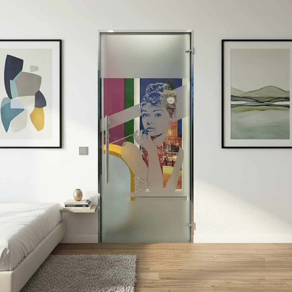 BLACK FRIDAY - Casali Swing Door in Transparent Glass with Satin Audrey Hepburn Design
