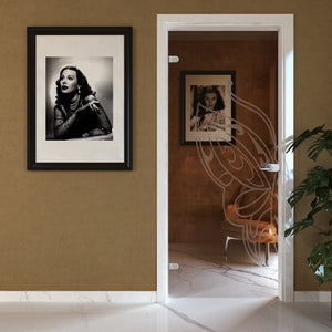 Porta Battente con Telaio in Legno e Vetro Trasparente Bronzo con Disegno Sabbiato EVO Butterfly