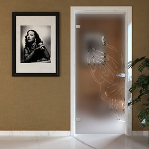 Porta Battente con Telaio in Legno e Vetro Sabbiato con Disegno Trasparente EVO Butterfly